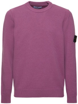 Stone Island: Wool blend crewneck sweater - 粉红色石英石 - men_0 | Luisa Via Roma