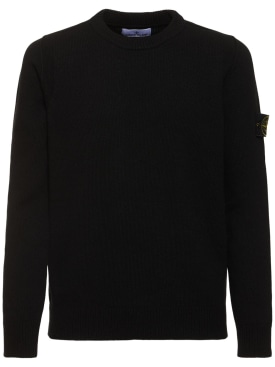Stone Island: Wool blend crewneck sweater - 黑色 - men_0 | Luisa Via Roma