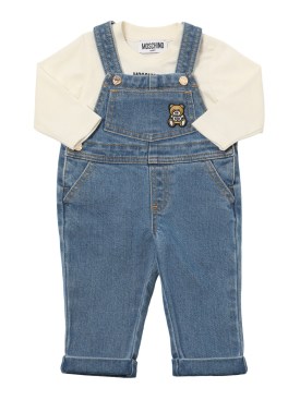 Moschino: Cotton t-shirt & overalls - Blue/Dark Blue - kids-boys_0 | Luisa Via Roma