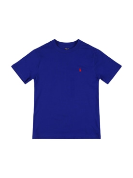 Polo Ralph Lauren: T-shirt en jersey de coton à logo brodé - Bleu - kids-girls_0 | Luisa Via Roma