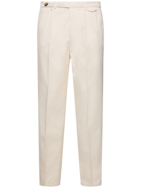 Brunello Cucinelli: Pantalones de gabardina de algodón - Blanco Opaco - men_0 | Luisa Via Roma