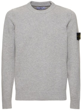 Stone Island: Wool blend crewneck sweater - Grau Melange - men_0 | Luisa Via Roma