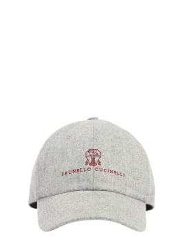 Brunello Cucinelli: Kappe aus Wollflanell mit Logo - Perlgrau - men_0 | Luisa Via Roma