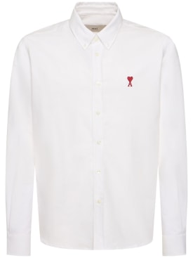 AMI Paris: Hemd aus Oxford-Baumwolle mit Logo - Natur Weiß - men_0 | Luisa Via Roma