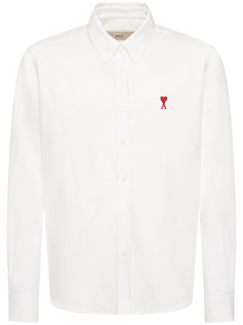 AMI Paris: Hemd aus Oxford-Baumwolle mit Logo - Natur Weiß - men_0 | Luisa Via Roma