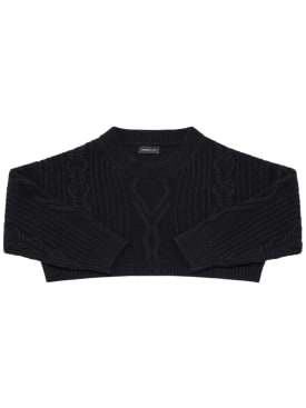 Monnalisa: Wool blend knit cropped sweater - Black - kids-girls_0 | Luisa Via Roma