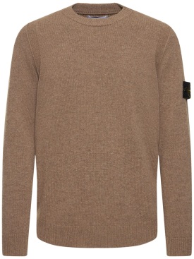 Stone Island: Wool blend crewneck sweater - 胡桃色 - men_0 | Luisa Via Roma