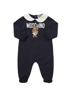 Moschino: Printed cotton sweat romper - Light Blue - kids-boys_0 | Luisa Via Roma