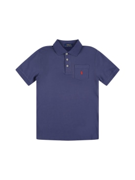 Polo Ralph Lauren: Polo en coton à logo brodé - Bleu - kids-boys_0 | Luisa Via Roma