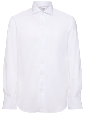 Brunello Cucinelli: Cotton twill shirt - Beyaz - men_0 | Luisa Via Roma