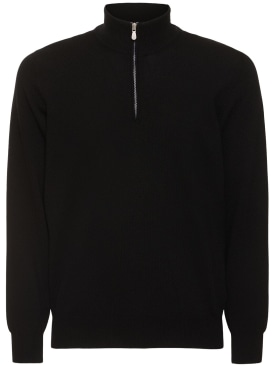 Brunello Cucinelli: Half zip cashmere turtleneck sweater - Siyah - men_0 | Luisa Via Roma