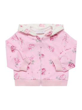 Monnalisa: Printed cotton full-zip hoodie - Pink - kids-girls_0 | Luisa Via Roma