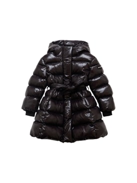 Monnalisa: Hooded poly puffer jacket w/ belt - Siyah - kids-girls_0 | Luisa Via Roma