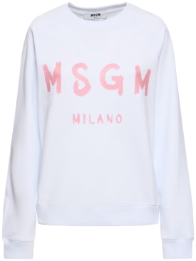 MSGM: Felpa in cotone con logo - Bianco/Rosa - women_0 | Luisa Via Roma
