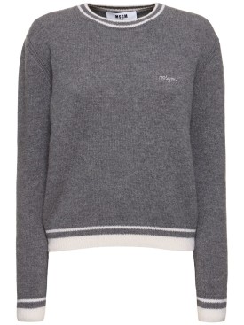 MSGM: Wool blend knit crewneck sweater - Dark Grey - women_0 | Luisa Via Roma