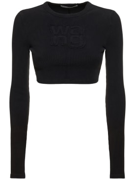 Alexander Wang: Distressed cotton long sleeve t-shirt - Black - women_0 | Luisa Via Roma