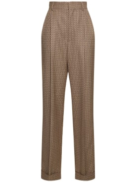 Moschino: High rise jacquard straight pants - Beige/Multi - women_0 | Luisa Via Roma