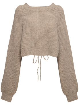 Yohji Yamamoto: Pull court en maille côtelée de laine mélangée - Beige Foncé - women_0 | Luisa Via Roma