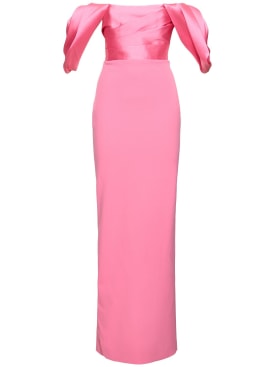 Solace London: Sian crepe knit & twill long dress - Pink - women_0 | Luisa Via Roma