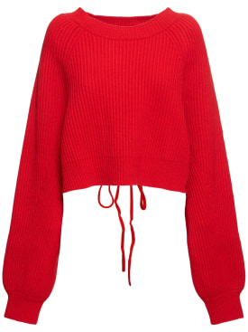 Yohji Yamamoto: 羊毛混纺罗纹针织短款毛衣 - 红色 - women_0 | Luisa Via Roma