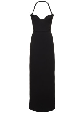 Solace London: Serina off-the-shoulder crepe long dress - Black - women_0 | Luisa Via Roma