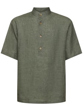 Loro Piana: Hakusan Solaire linen short sleeve shirt - Green - men_0 | Luisa Via Roma