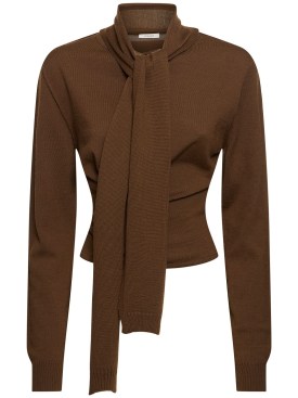 Lemaire: Twisted wool blend cardigan w/ scarf - Brown - women_0 | Luisa Via Roma