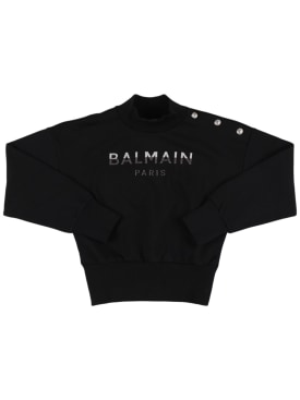 Balmain: Glitter logo printed cotton sweatshirt - Black - kids-girls_0 | Luisa Via Roma