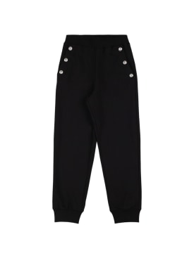 Balmain: Pantalones deportivos de algodón con botones - Negro - kids-girls_0 | Luisa Via Roma
