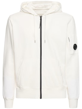 C.P. Company: Light Fleece cotton zip hoodie - Gauze White - men_0 | Luisa Via Roma