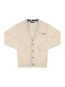 Balmain: Cardigan aus Wollmischstrick - Weiß/Schwarz - kids-girls_0 | Luisa Via Roma