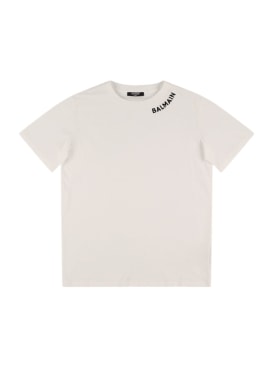 Balmain: Cotton jersey t-shirt w/ logo - White/Black - kids-boys_0 | Luisa Via Roma