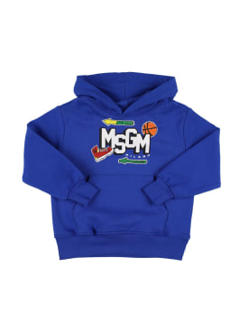 MSGM: Printed cotton sweatshirt hoodie - Blue - kids-boys_0 | Luisa Via Roma