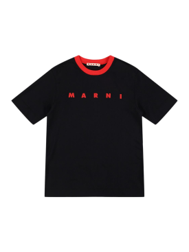 Marni Junior: Logo棉质平纹针织T恤 - 黑色 - kids-girls_0 | Luisa Via Roma