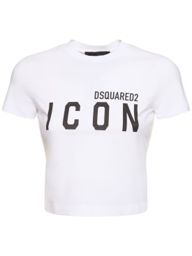 Dsquared2: Be Icon迷你短款T恤 - 白色 - women_0 | Luisa Via Roma