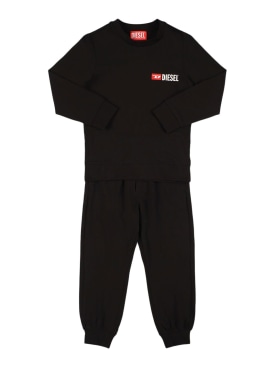 Diesel Kids: Cotton jersey pajama set w/logo - Black - kids-boys_0 | Luisa Via Roma