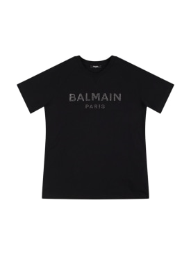 Balmain: Cotton jersey t-shirt w/ logo - Black/Silver - kids-boys_0 | Luisa Via Roma