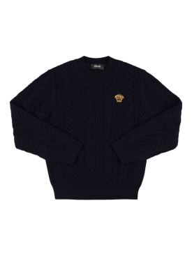 Versace: Strickpullover aus Wolle - Blau - kids-boys_0 | Luisa Via Roma