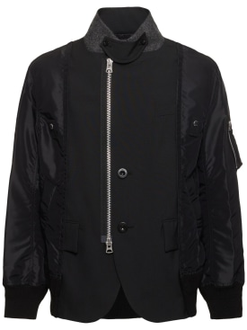 Sacai: Wool blend twill jacket - Black - men_0 | Luisa Via Roma