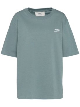 AMI Paris: Logo printed boxy cotton t-shirt - Clay - women_0 | Luisa Via Roma