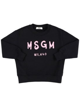 MSGM: Logo printed cotton sweatshirt - Black/Pink - kids-girls_0 | Luisa Via Roma