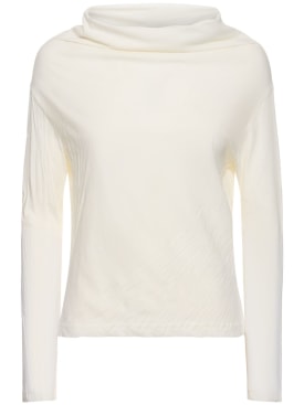 Yohji Yamamoto: Twist jersey off neck long sleeve top - White - women_0 | Luisa Via Roma