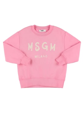 MSGM: Logo printed cotton sweatshirt - Pink - kids-girls_0 | Luisa Via Roma