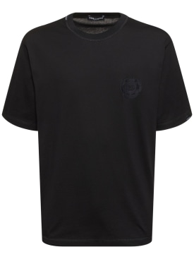 Dolce&Gabbana: Cotton jersey tonal logo t-shirt - Black - men_0 | Luisa Via Roma