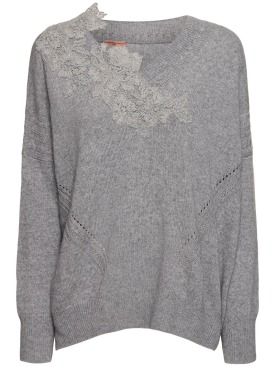 Ermanno Scervino: Embroidered knit v-neck sweater - Grey - women_0 | Luisa Via Roma