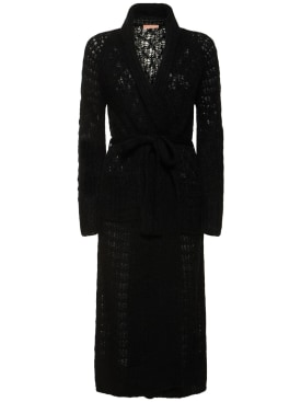 Ermanno Scervino: Openwork mohair blend long cardigan - Black - women_0 | Luisa Via Roma