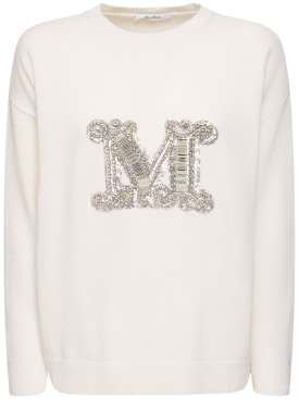 Max Mara: Vicolo wool knit logo sweater - White - women_0 | Luisa Via Roma