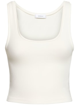 Wardrobe.nyc: Crop stretch cotton jersey tank top - Off White - women_0 | Luisa Via Roma