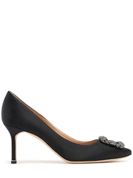 Manolo Blahnik: 70毫米Hangisi绸缎高跟鞋 - 黑色 - women_0 | Luisa Via Roma