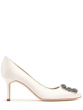 Manolo Blahnik: 70毫米Hangisi绸缎高跟鞋 - 白色 - women_0 | Luisa Via Roma
